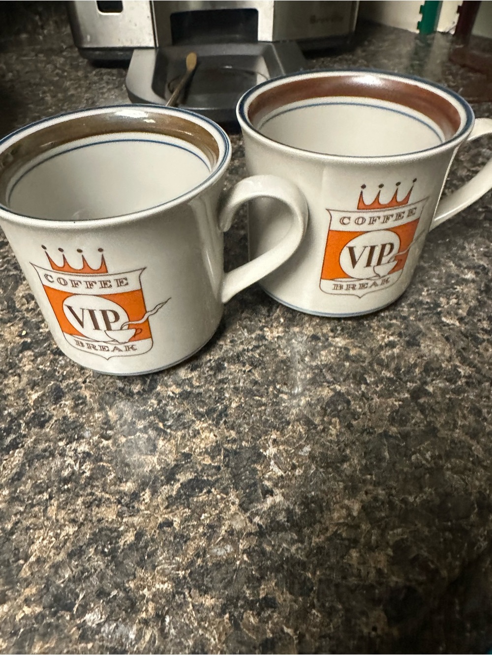 Vintage VIP Coffee Break Mugs - Pair of Retro Ceramic Coffee Cups Crown Logo